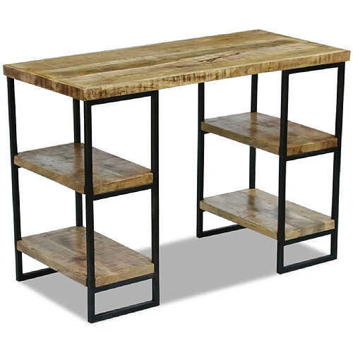 Helloshop26 Bureau table poste de travail meuble d'ordinateur informatique étude en bois de manguier 110 x 50 x 76 cm brun 02_0023779