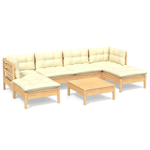 Maison Chic Salon de jardin 7 pcs + coussins - Mobilier/Meubles de jardin - Table et chaises d'extérieur crème bois de pin -MN91249