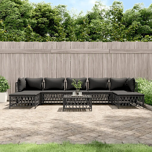 vidaXL Salon de jardin 8 pcs avec coussins anthracite acier