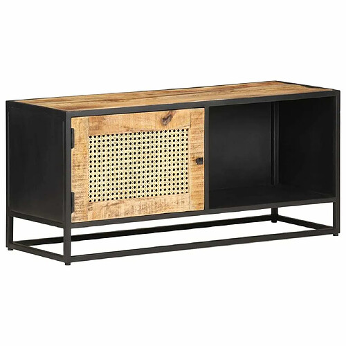 Maison Chic Meuble TV scandinave - Banc TV pour salon 90x30x40 cm Bois de manguier brut et canne naturelle -MN93559