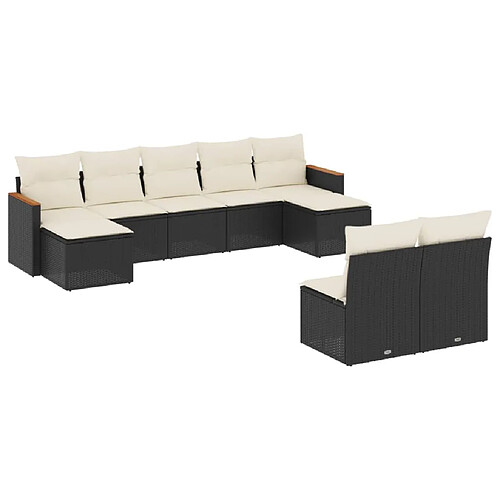 Maison Chic Ensemble Tables et chaises d'extérieur 9 pcs avec coussins,Salon de jardin noir résine tressée -GKD729297