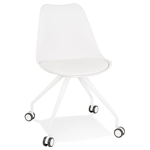 Alterego Chaise de bureau sur roulettes 'SKIN' blanche avec structure en métal blanc