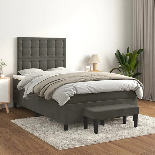 Maison Chic Lit Adulte - Lit simple Lit à sommier tapissier et matelas moelleux - Meuble de Chambre - Gris foncé 120x200cm Velours -MN43140