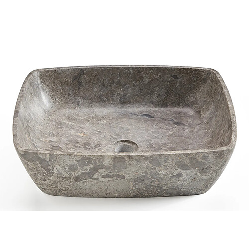 Pegane Vasque à poser / lavabo en marbre coloris gris - Longueur 50 x Hauteur 15 x Profondeur 38 cm