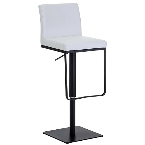 Decoshop26 Tabouret de bar x1 avec repose-pieds plaque de base carrée en métal noir assise en PVC blanc 10_0005301