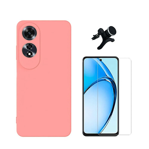 NIS Kit De Film En Verre Trempé Transparent + Couverture En Silicone Flexible + Support De Voiture Supplémentaire Compatible Avec Oppo A60 - Rose