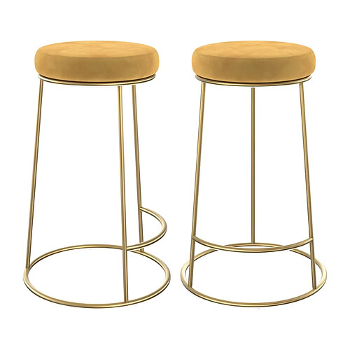 Rendez Vous Deco Tabouret de bar mi-hauteur Kendal en velours jaune curry 63 cm (lot de 2)