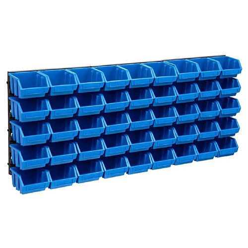 vidaXL Kit de bacs de stockage et panneaux muraux 48 pcs Bleu et noir