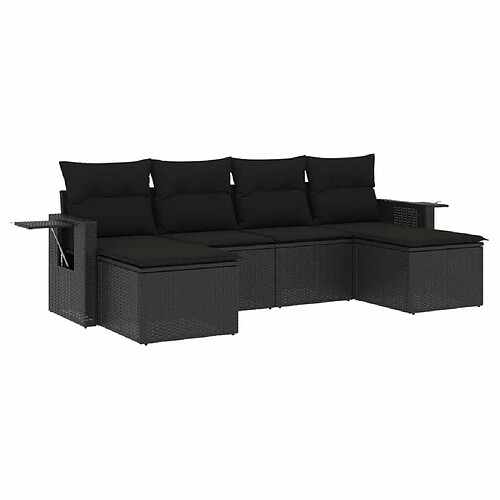 Maison Chic Ensemble Tables et chaises d'extérieur 6pcs avec coussins,Salon de jardin noir résine tressée -GKD693926