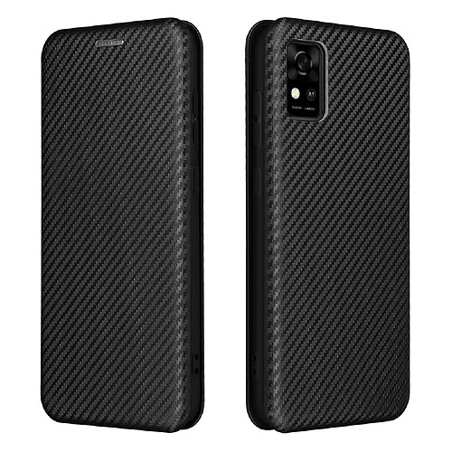 Coque en TPU + PU texture en fibre de carbone, auto-absorbée avec porte-carte noir pour votre ZTE A31