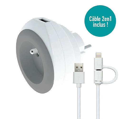 Watt & Co Prise BEWATT avec chargeur USB réversible (gris) - Watt and Co