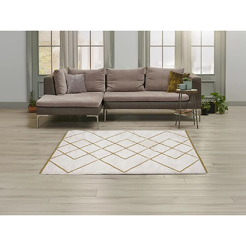 Vente-Unique Tapis shaggy berbère - 120 x 170 cm - Blanc et doré - PRYSMI