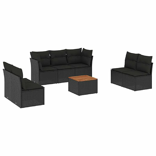 Maison Chic Salon de jardin 8 pcs avec coussins | Ensemble de Table et chaises | Mobilier d'Extérieur noir résine tressée -GKD54608