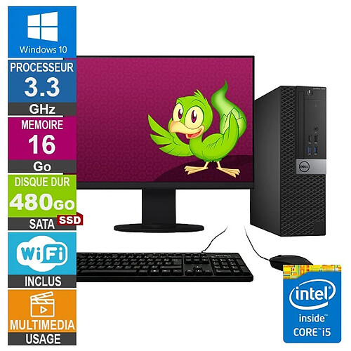 Dell Optiplex 7040 SFF i5-6400 3.30GHz 16Go/480Go SSD Wifi W10 + Ecran 20 · Reconditionné