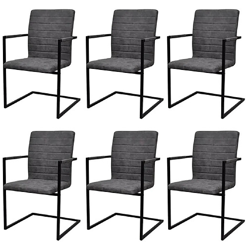 Maison Chic Lot de 6 Chaises à manger cantilever,Chaises de cuisine style scandinave - gris similicuir -MN79531