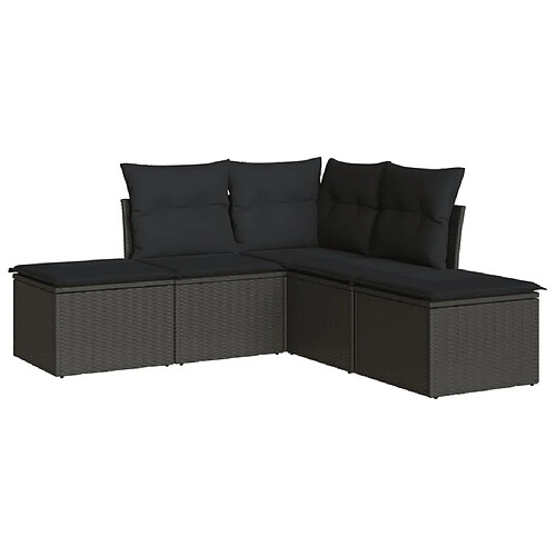 Maison Chic Salon de jardin 5 pcs avec coussins | Ensemble de Table et chaises | Mobilier d'Extérieur noir résine tressée -GKD96760