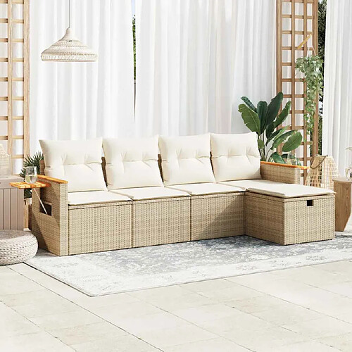 vidaXL Salon de jardin avec coussins 5 pcs beige résine tressée