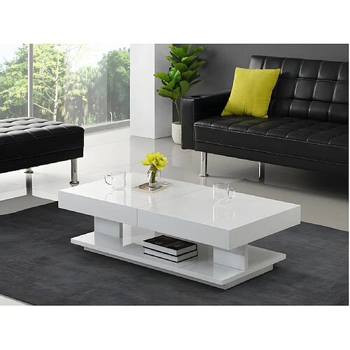 Vente-Unique Table basse ARAMIS avec rangements - MDF laqué blanc