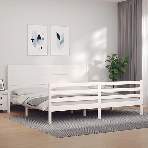 Maison Chic Lit adulte - Cadre Structure de lit avec tête de lit Contemporain blanc 200x200 cm bois massif -MN58896