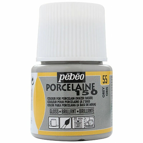 Pebeo Peinture à l'eau brillante pour porcelaine - Gris - 45 ml