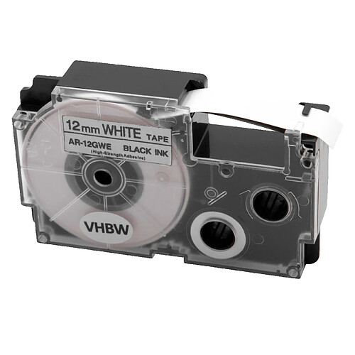 vhbw cassette cartouche 12mm noir sur blanc pour imprimante d´étiquette Casio CW-L300, KL-100E, KL-120, KL-130, KL-1500, KL-200, KL-200E