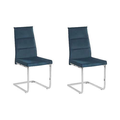 Beliani Chaise de salle à manger Chaise en porte-à-faux ROCKFORD Set de 2 Velours Bleu