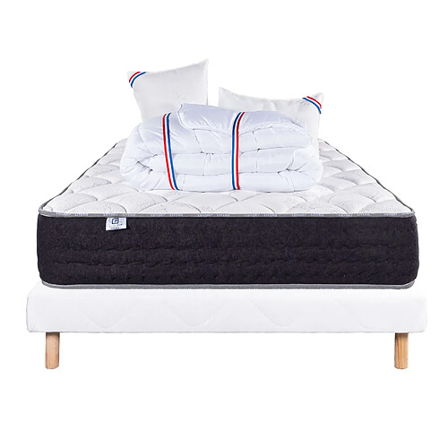 LUXURY LITERIE Ensemble matelas Sérénité 140x190 cm + sommier blanc ep 13cm + 2 oreillers + couette