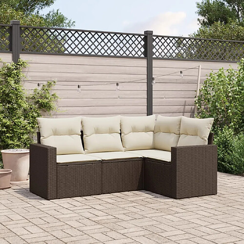 vidaXL Salon de jardin 4 pcs avec coussins marron résine tressée