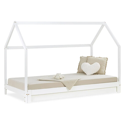 Homestyle4U Lit Cabane Enfant 90x200 cm - blanc