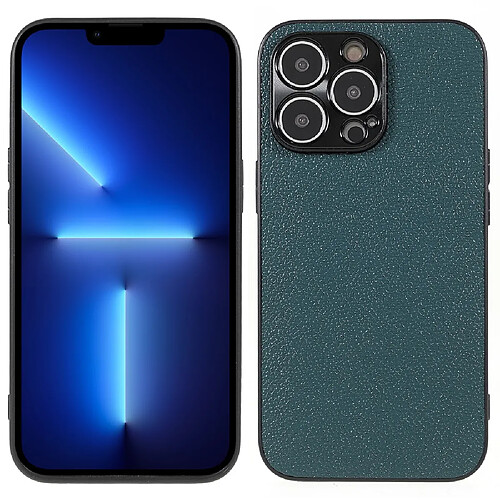 Coque en cuir véritable texture litchi, antichoc vert pour votre iPhone 13 Pro 6.1 pouces