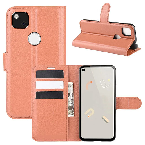 Etui en PU peau de litchi avec support marron pour votre Google Pixel 4a