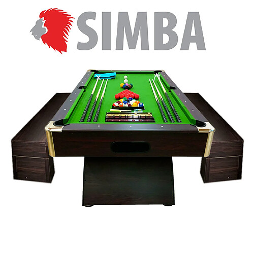 Simba BILLARD AMERICAIN 8FT Leonida Vert SNOOKER TABLE DE BILLARD + BANCS A CONTENEURS