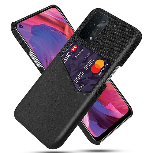 Coque en TPU + PU Texture de tissu enduit rigide avec porte-carte noir pour votre Oppo A74 5G/A54 5G/A93 5G