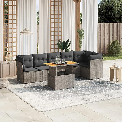 vidaXL Salon de jardin avec coussins 7 pcs gris résine tressée