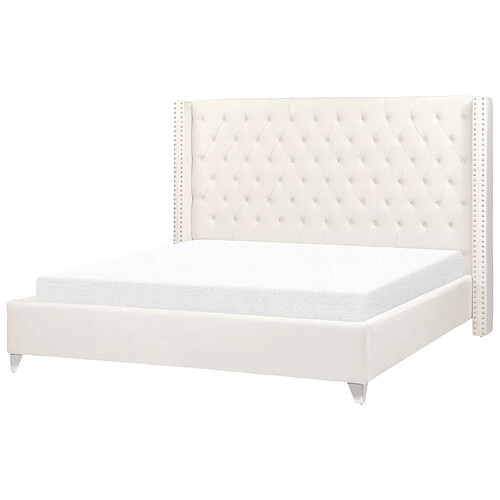 Beliani Lit double en velours blanc cassé 180 x 200 cm LUBBON