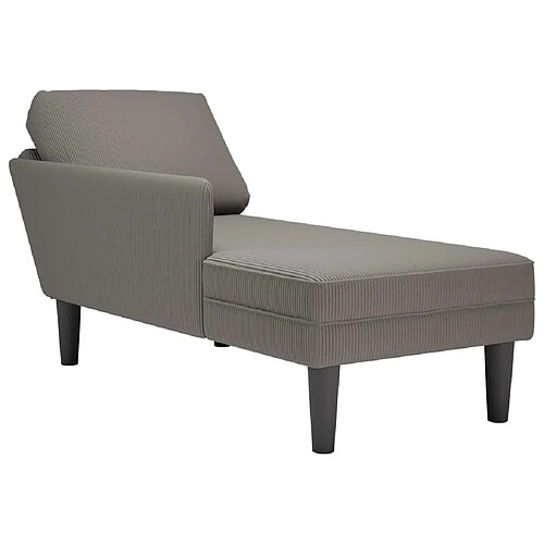 vidaXL Chaise longue avec coussin gris clair tissu en velours côtelé