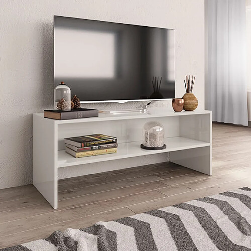 Maison Chic Meuble TV scandinave - Banc TV pour salon Blanc brillant 100 x 40 x 40 cm Aggloméré -MN78368