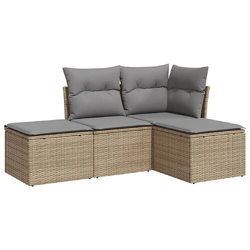 Maison Chic Salon de jardin avec coussins 4 pcs | Ensemble de Table et chaises | Mobilier d'Extérieur beige résine tressée -GKD91585