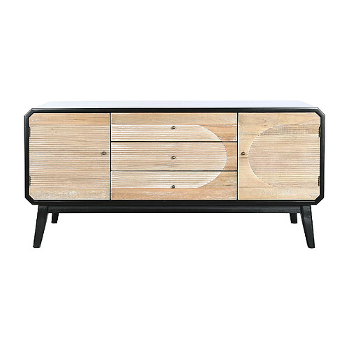 Pegane Meuble TV en bois coloris naturel, noir - Longueur 120 x Profondeur 50 x hauteur 58 cm