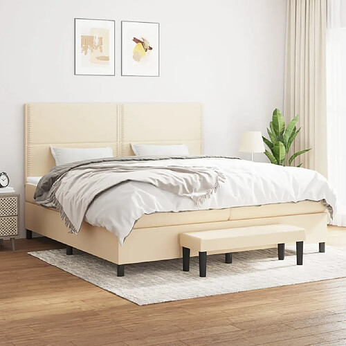 vidaXL Sommier à lattes de lit avec matelas Crème 200x200 cm Tissu