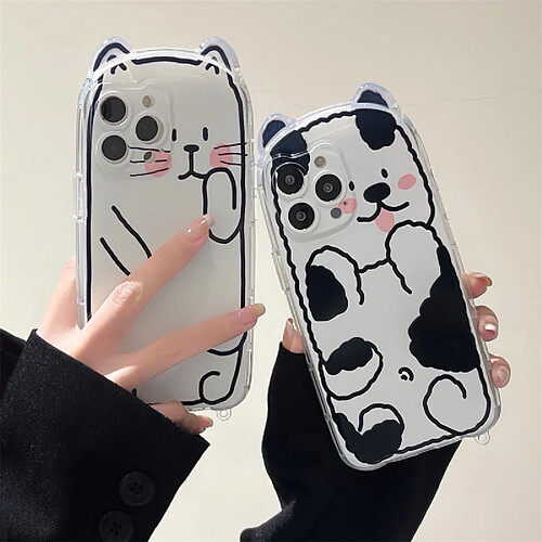 GUPBOO Étui pour iPhone12 Ligne blush chaton chiot dessin animé étui pour téléphone portable fille douce