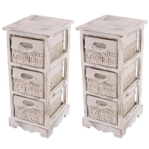 Mendler 2x commodes /meubles d'appoint / étagères, 3 paniers, 25x28x58cm, shabby, vintage, blanc