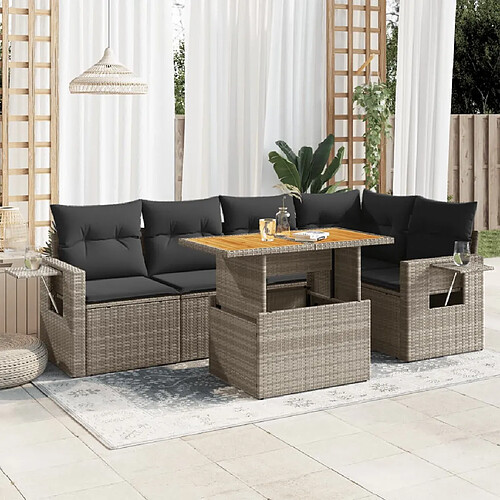 vidaXL Salon de jardin 6 pcs avec coussins gris résine tressée