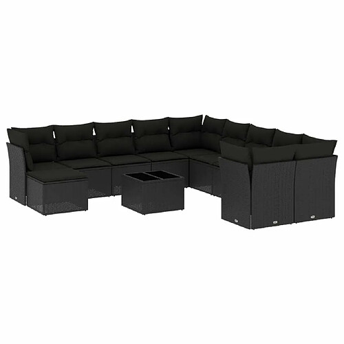 Maison Chic Salon de jardin 12 pcs avec coussins | Ensemble de Table et chaises | Mobilier d'Extérieur noir résine tressée -GKD10363