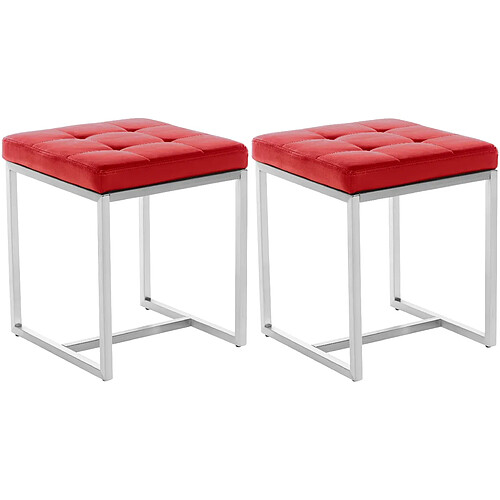 Decoshop26 Lot de 2 tabourets bas repose-pieds poufs forme carrée en PVC rouge et acier inoxydable 10_0004464