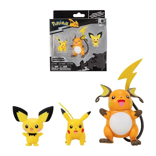 Bandai - Pokémon - Pack évolution - Figurine Pichu 5cm + Figurine Pikachu 8cm + Figurine Raichu 10cm - JW2778