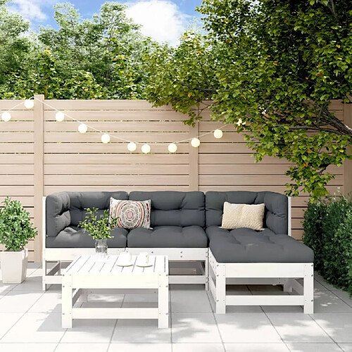 vidaXL Salon de jardin 5 pcs blanc bois massif de pin