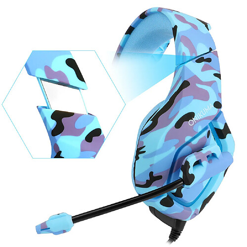 Universal Casque de camouflage, casque de jeu, casque de jeu, microphone pour téléphone portable, tablette |(Bleu)