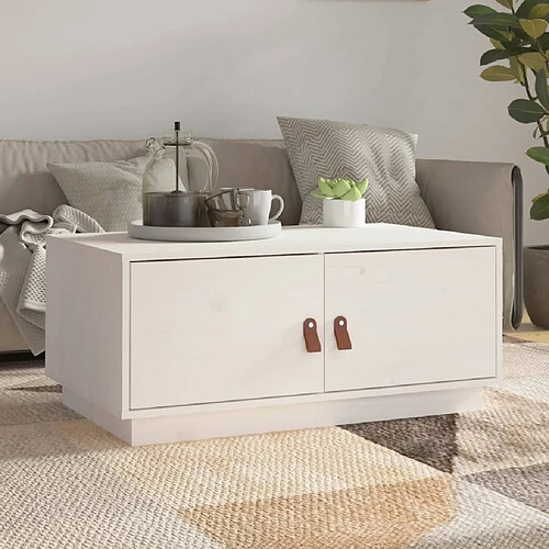 vidaXL Table basse Blanc 80x50x35 cm Bois massif de pin