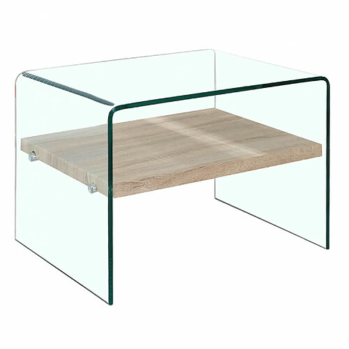 Meubletmoi Table d'appoint en verre trempé et étagère en bois décor chêne - ICE